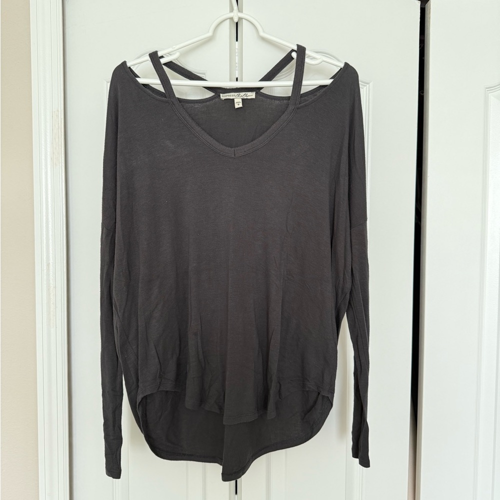 Express Women's Charcoal Gray V-Neck Top